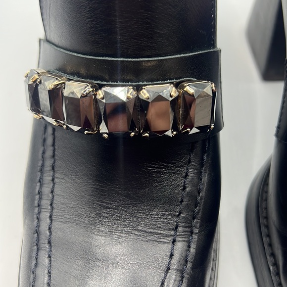 RAS black chunky heel leather loafer square toe/heel w/jewel detail SZ 39 US 9 - Picture 12 of 13